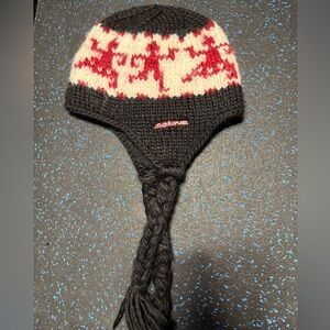 Dakine Black and White Earflap Hat with Red Accents